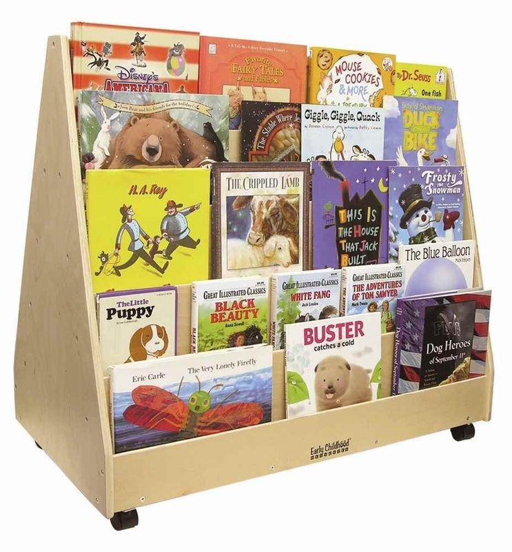 Estante de libros para niños gabinete de almacenamiento con color mancha y pantalla de libros móviles de doble cara