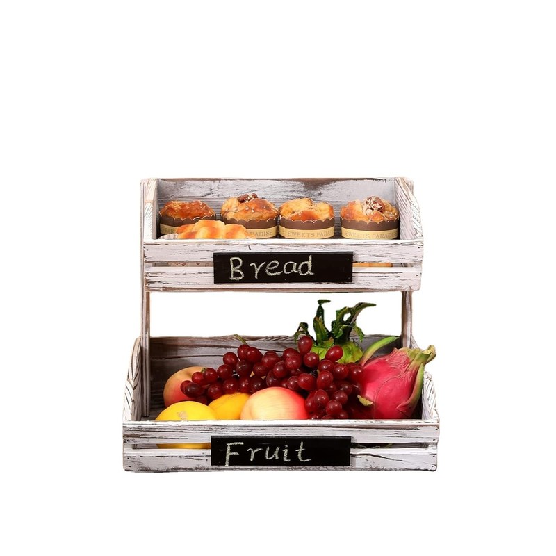 Logotipo personalizado de la granja de 2 niveles Cesta de madera para la cocina Sala de comedor y habitación de invitados