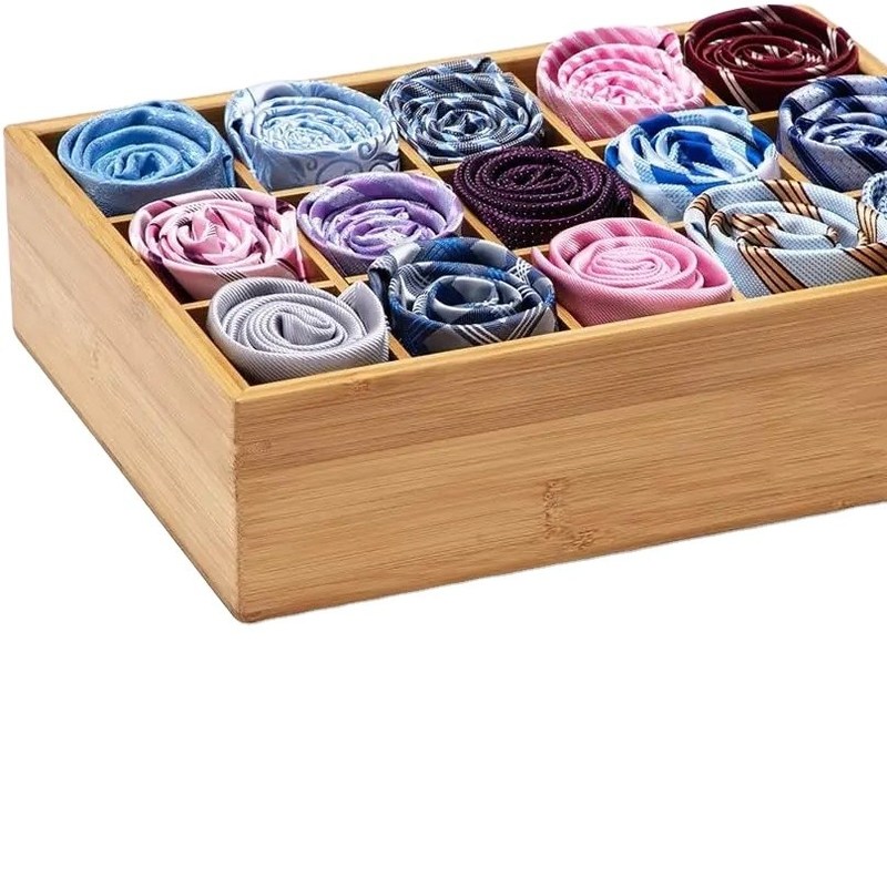 15 Compartimiento Organizador de almacenamiento de bambú para cinturones corbatas sostenes calcetines joyas
