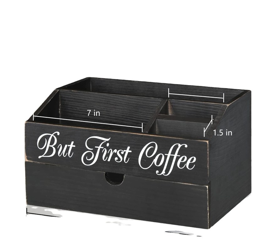Organizador de bolsas de té de mesa de café de madera con cajón y disponibilidad en stock