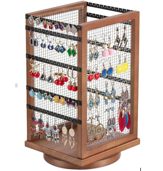 120 pares de pendientes giratorios carrusel duradero metal y madera pendiente árbol organizador