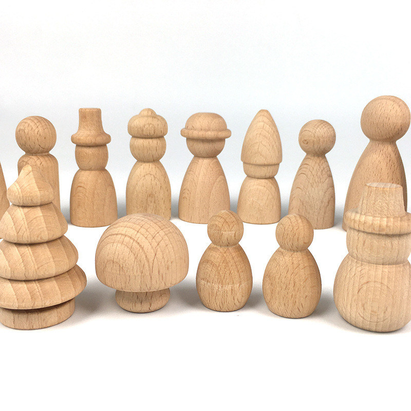 Muñecos de peg de madera grabados Cones Construcción de bloques para adornos de madera personalizados Artesanías