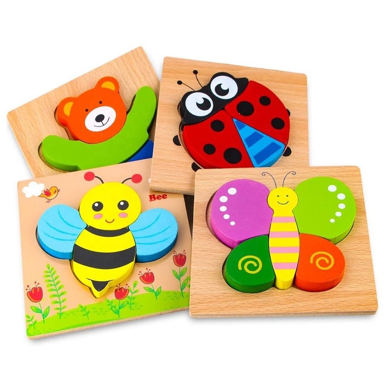 14.8x14.8x0.8 Puzzles de madera para niños Chicas Coloridos Patrones lindos Juguetes educativos