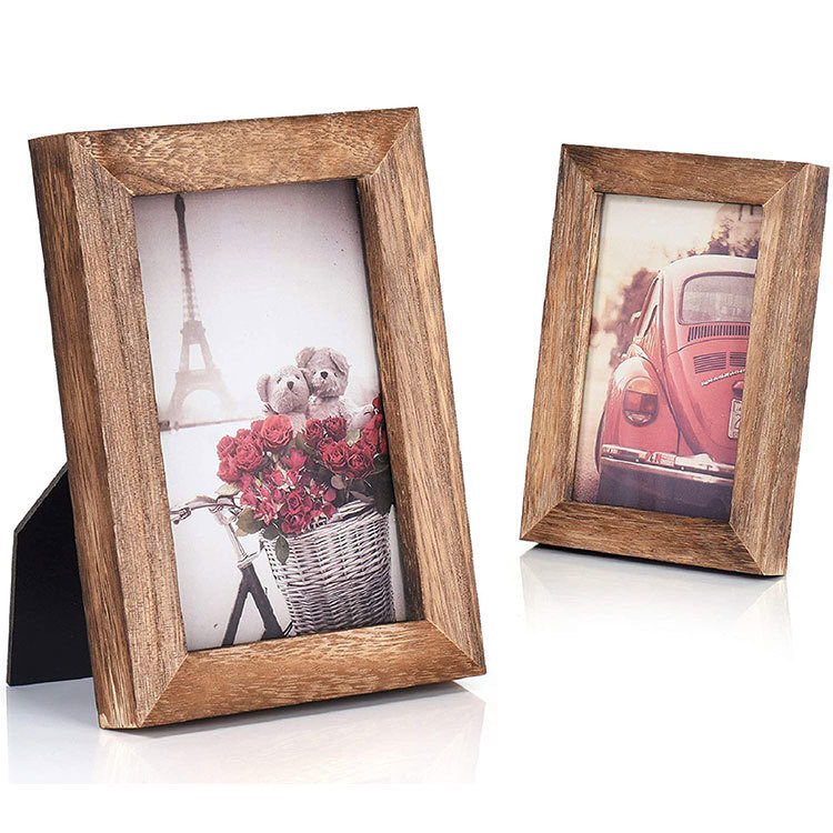 Decoración rustica del hogar Placa de arte de pared de madera Signo con marco fotográfico e impresión quemada